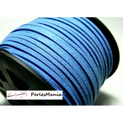 Pg0030y lot de 5 mètres de cordon en suédine aspect daim bleu indigo