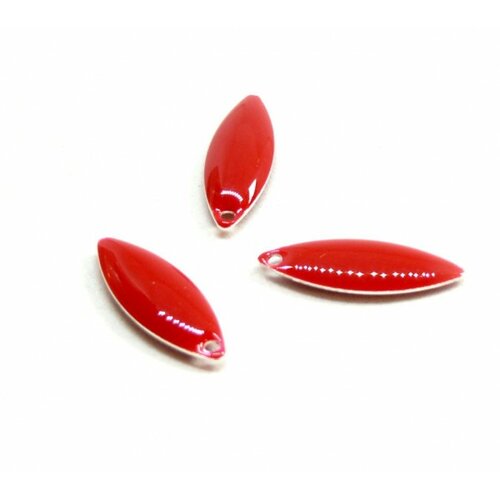 Lot de 4 sequins médaillons résine style émaillés biface navettes 20mm rouge ref 5