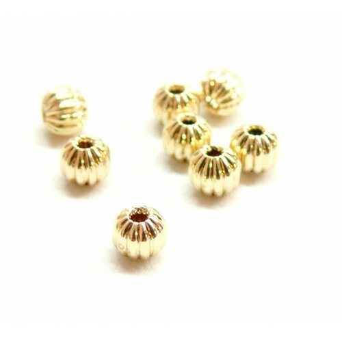 Bu11210308154105 pax de 10 perles intercalaires ronde striée 4mm laiton gold filled or 14kt