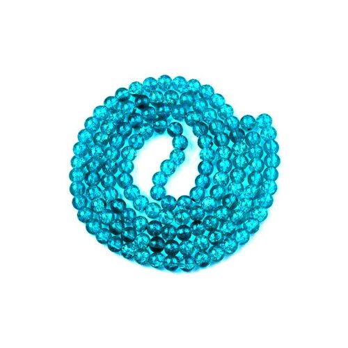 1 fil d' eniron 130 perles rondes 6mm- verre craquelé - bleu turquoise - coloris 6bis