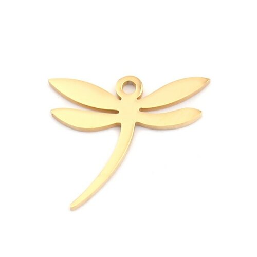 Ps110257534 pax 2 pendentifs - libellule 17mm - acier inoxydable 304 coloris doré - pour bijoux raffinés