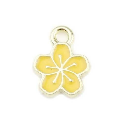 Ps11712557 pax de 10 pendentifs - fleur de sakura 9 mm - style emaillé jaune - metal doré