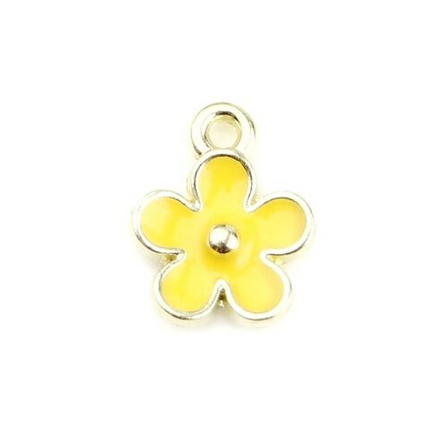 Ps11719831 pax de 10 pendentifs - fleur 10 mm - style emaille jaune - metal doré