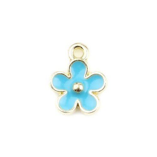 Ps11719829 pax de 10 pendentifs - fleur 10 mm - style emaille bleu - metal doré