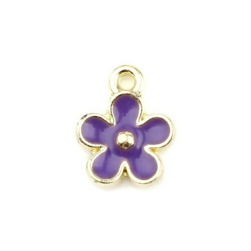 Ps11719835 pax de 10 pendentifs - fleur 10 mm - style emaille violet - metal doré