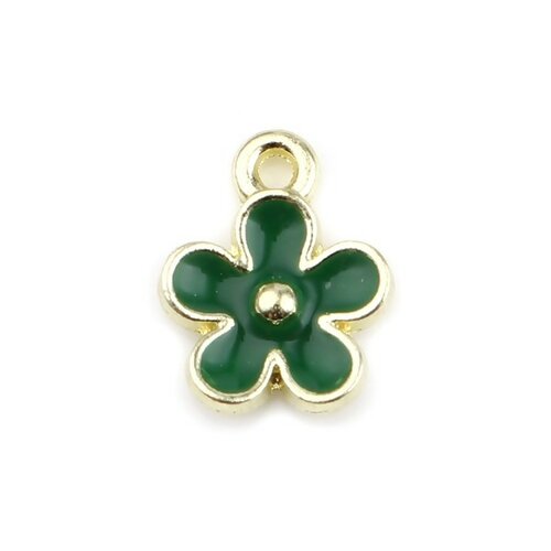 Ps11719834 pax de 10 pendentifs - fleur 10 mm - style emaille vert - metal doré