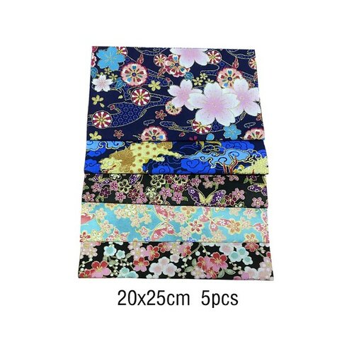 Ps11709835 pax de 5 coupons de tissu - 100% coton - 20 x 25 cm - tissu motifs japonisant
