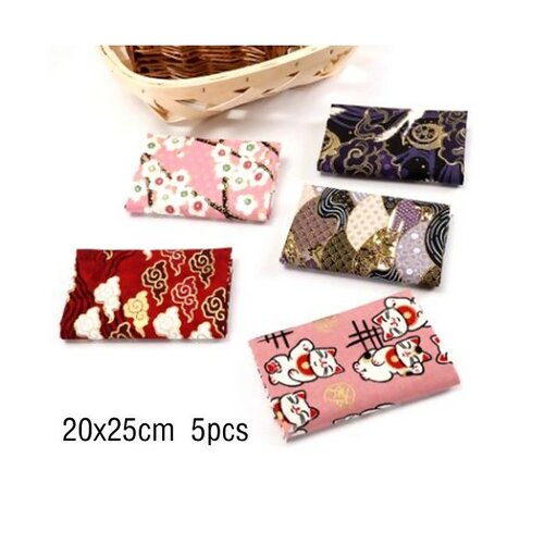 Ps11709833 pax de 5 coupons de tissu - 100% coton - 20 x 25 cm - tissu motifs japonisant