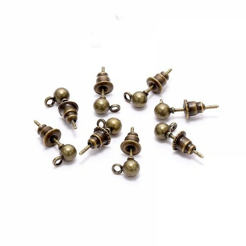 Bu11190921112127 pax 20 boucles d'oreille - clou - puce avec attache - bille 3 mm - métal coloris bronze vendu avec poussoirs