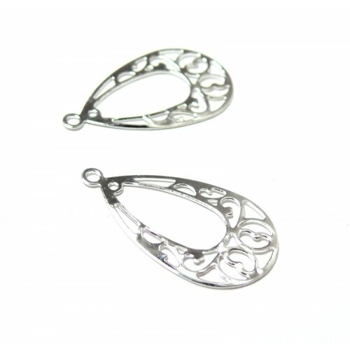 Bn1110663av pax 10 estampes pendentif filigrane goutte argent vif de 24mm