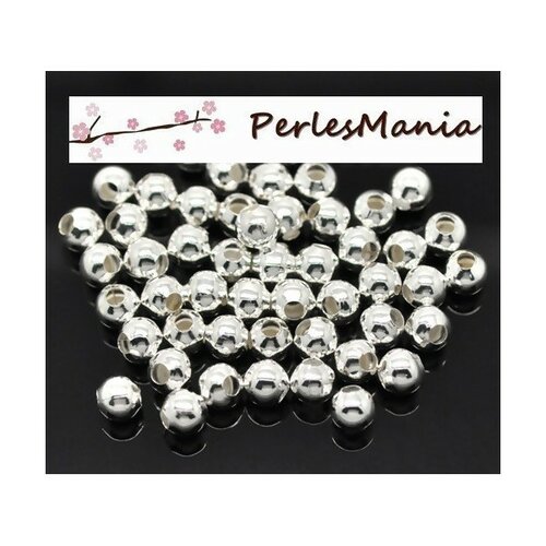 Ps110448 pax 50 perles metal - intercalaires rondes lisse - 6 mm - métal coloris argent vif
