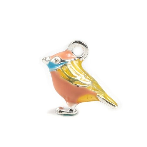 Ps11671769 pax 2 pendentifs - résiné émaillé oiseau 3d base argenté - 17 par 14 mm