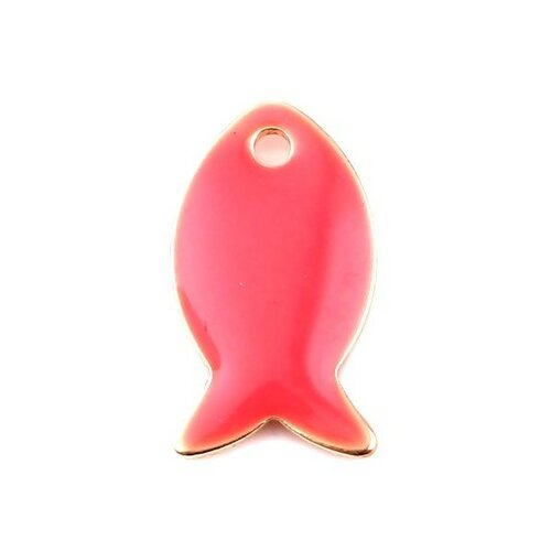 Ps11667996 pax 5 pendentifs poisson rose flashy style emaillé 14 mm metal couleur doré