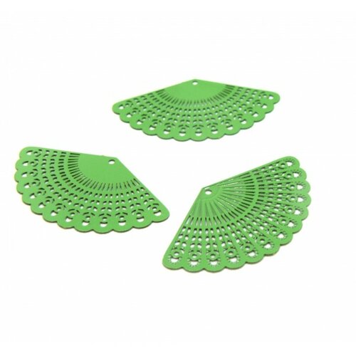 Ae114460 lot de 4 estampes pendentif filigrane eventail flamenco vert gazon 22 par 39mm