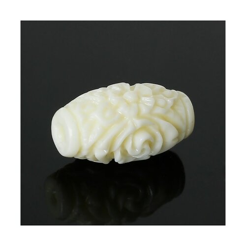Ps1143312 pax 5 pendentifs - tonneau sculpté - 16 par 9 mm imitation corail blanc crème