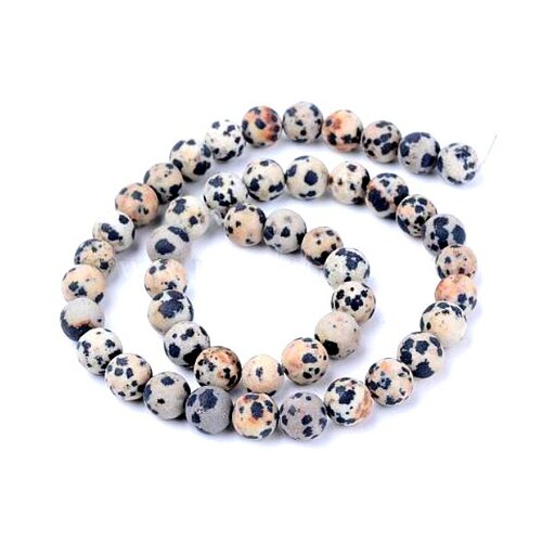 Hq11462605 lot 1 fil d'environ 50 perles rondes 6 mm, jaspe dalmatien, effet givre