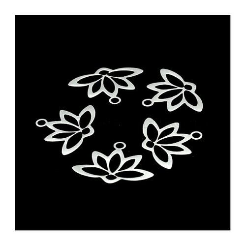 Hsn090ja698 pax 5 pendentifs - fleur de lotus 18.5 mm - yoga en acier inoxydable 201 coloris argent platine