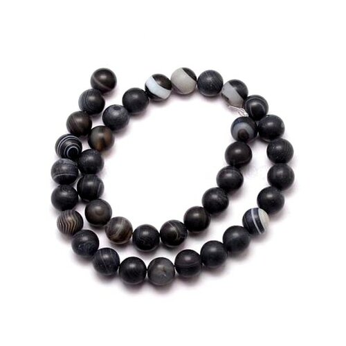 Hk16612 lot 1 fil d'environ 60 perles rondes, agate veinée 6 mm, effet givre noir coloris 03