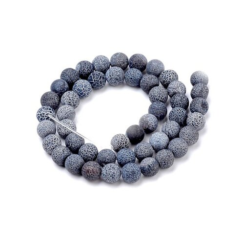 Hs25905a 1 fil d'environ 45 perles rondes 8 mm, agate craquelée, effet givre, noir