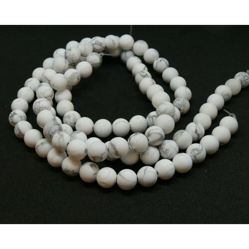 Hp38702 lot 1 fil d'environ 40 perles rondes 10mm, howlite blanc gris, veiné effet givre