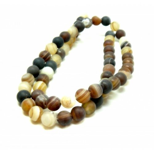 Hk16612 lot 1 fil d'environ 60 perles rondes, agate veinée 6 mm, effet givre marron coloris 04