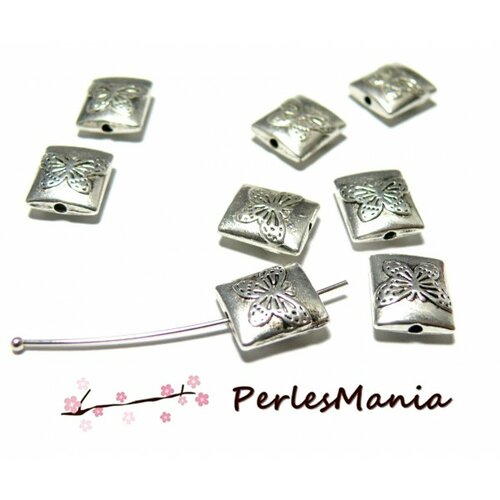 Zn29284 pax 15 pendentifs perles intercalaire carré papillon 10 mm métal coloris argent antique