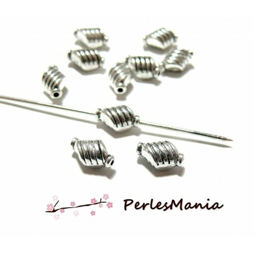 Ps11440 pax 20 perles intercalaire losange striés metal couleur argent antique