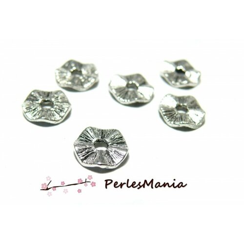 Ps1181688 pax 25 perles intercalaire stries 10 mm metal coloris argent antique