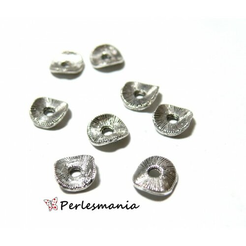 P3600va pax 40 mini coupelles, calottes, caps striées, perles intercalaires 8 mm métal coloris argent antique