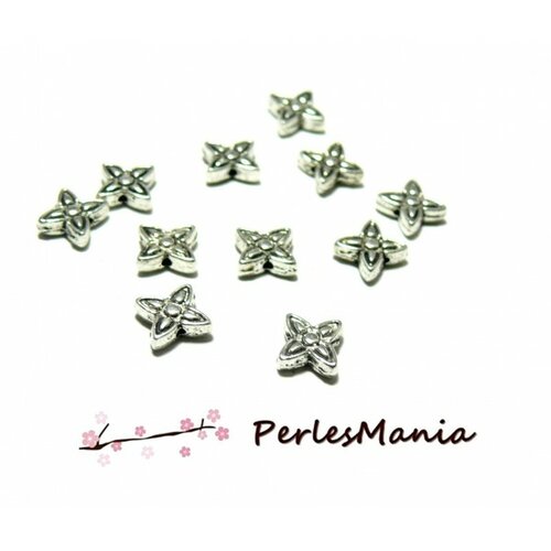 Ps1100467 pax 50 perles intercalaires passants fleurs 8mm metal couleur argent antique