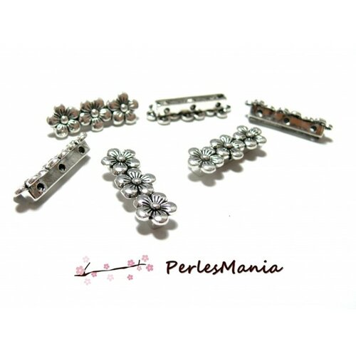 Ps1100961 pax 5 perles intercalaire, séparateurs triple fleurs metal coloris argent antique