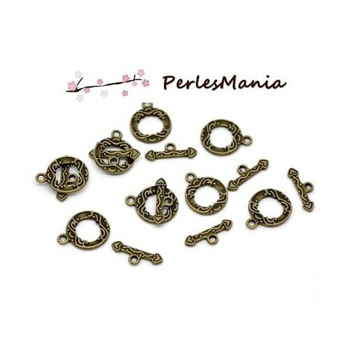 Ps1113736 pax 10 sets fermoirs toggle métal coloris bronze