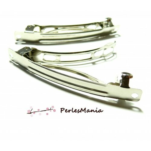 Ps1121772 pax 10 supports de barrettes clips simple 77mm métal couleur argent platine