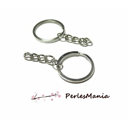 Ps1146774 pax 20 porte-clefs, porte-clefs 5.1cm metal couleur argent platine avec chainette