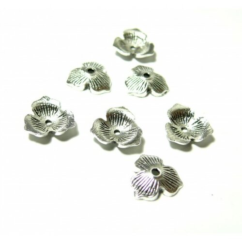 Ps1116897 pax 25 calottes coupelles style fleurs à stries 11mm metal couleur argent antique