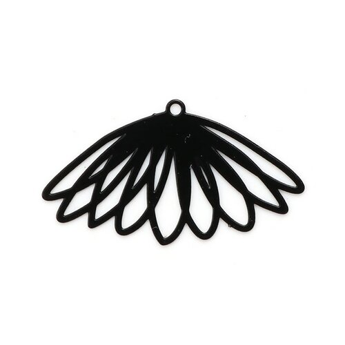 Ps11738730 pax 10 estampes, pendentifs, fleur 28 mm, métal coloris noir