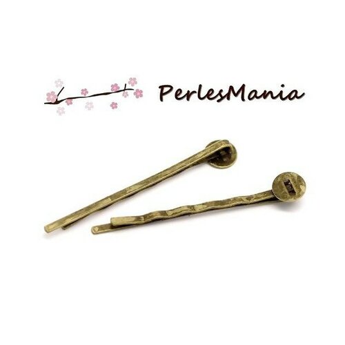 Ps1118047 pax 20 barrettes bob pin pince a cheveux plateau plat 8mm métal coloris bronze