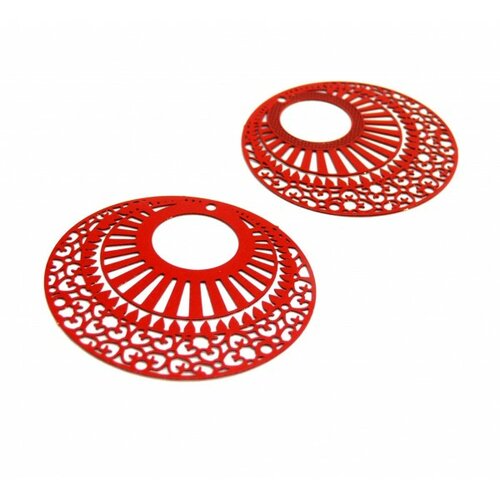 Ps11738724 pax 4 estampes pendentif filigrane 39 mm métal couleur rouge