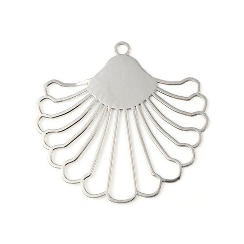 Ps11738701 pax 4 estampes, pendentif filigrane, style eventail 39 mm, coloris argent platine