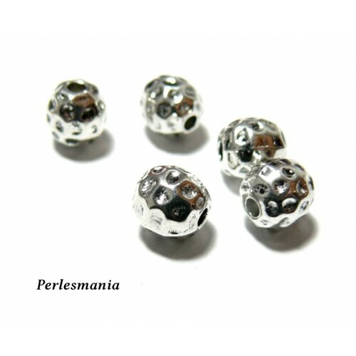 Ref 2d8321 pax 10 perles intercalaires rondes, martelées 8 mm, métal coloris argent antique