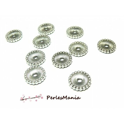H119286 pax 20 perles intercalaire, rondelles stries et picots 12 mm, métal couleur argent antique