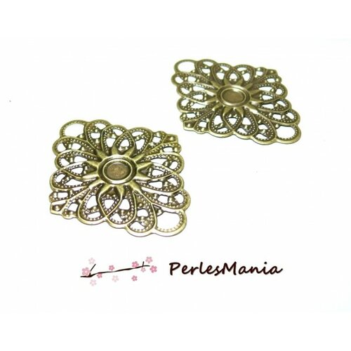 Ps1145418 pax 10 pendentifs filigrane losange métal couleur bronze