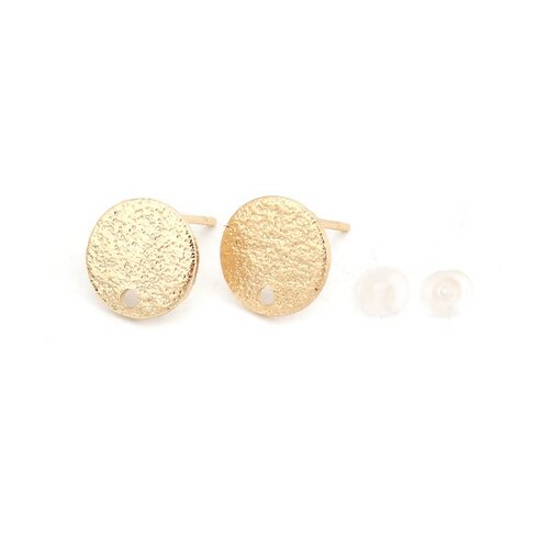 Ps110126997 pax 4 boucles d' oreille, puce avec trou 10 mm style martelé, cuivre plaqué or 18kt, avec embouts plastique