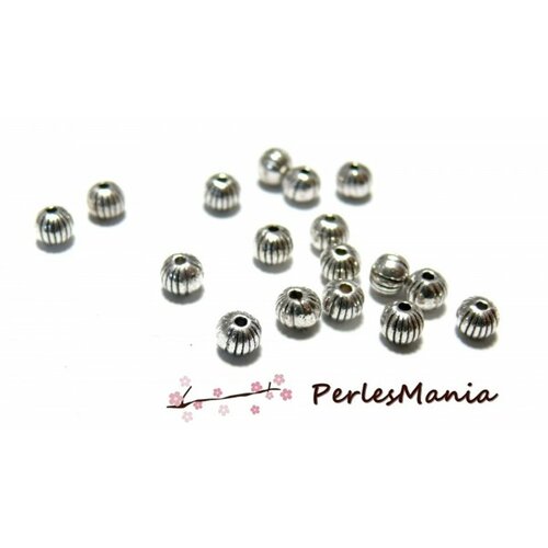 Ps1102191 pax 50 perles intercalaires rondes, s striées 4mm, metal coloris argent antique