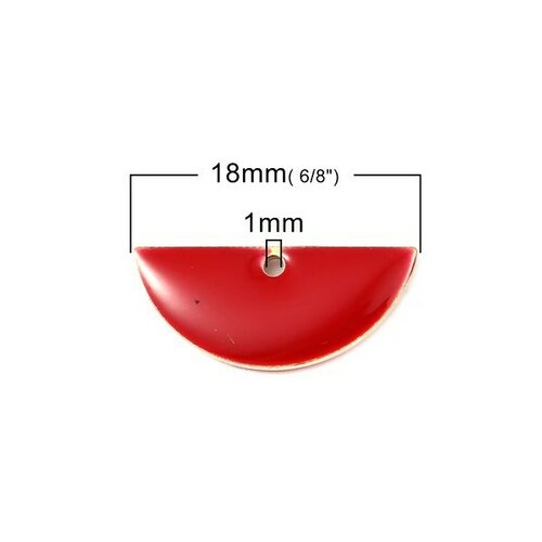 Ps110140411 pax 5 sequins médaillons résine style émaillés biface demi cercle rouge 18 par 8mm