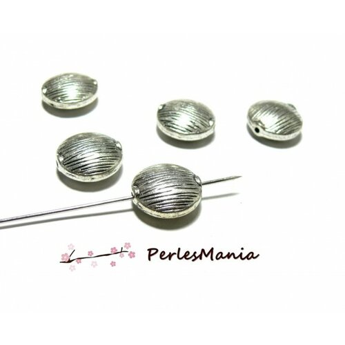 Ref 2d6872 pax 4 perles intercalaire stries 16mm metal couleur argent antique