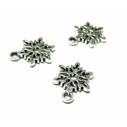 Ps110110026 pax 25 pendentifs etoiles flocons de neige couleur argent antique