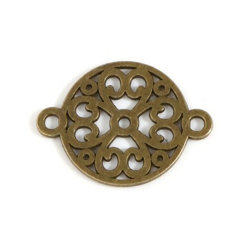 Ps11745797 pax 10 pendentifs multi connecteurs mandala 24mm metal couleur bronze