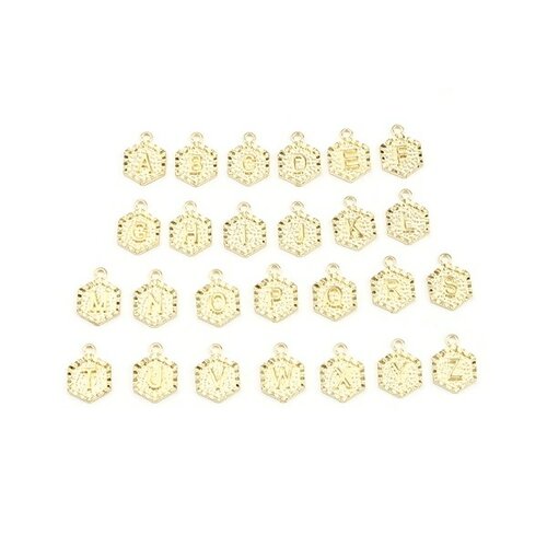 S11658560 pax 26 pendentifs breloques alphabet 17mm métal couleur doré