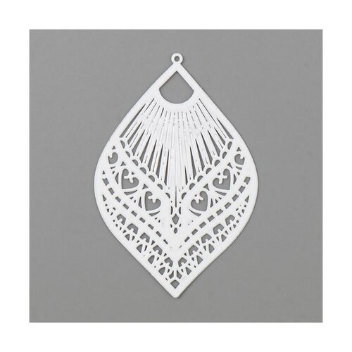 Ps11738651 pax 5 estampes, pendentif filigrane, eventail forme goutte, marquise 59mm métal coloris blanc